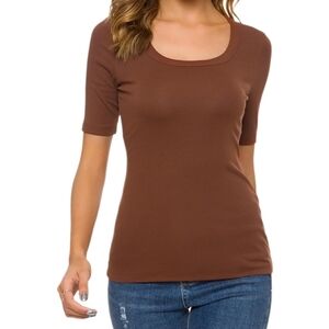 Square Neck Short Sleeve Basic Fitted Cotton Tee